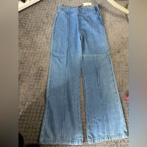 Flare Wide Leg Blue Jeans with Natural Worn Look
